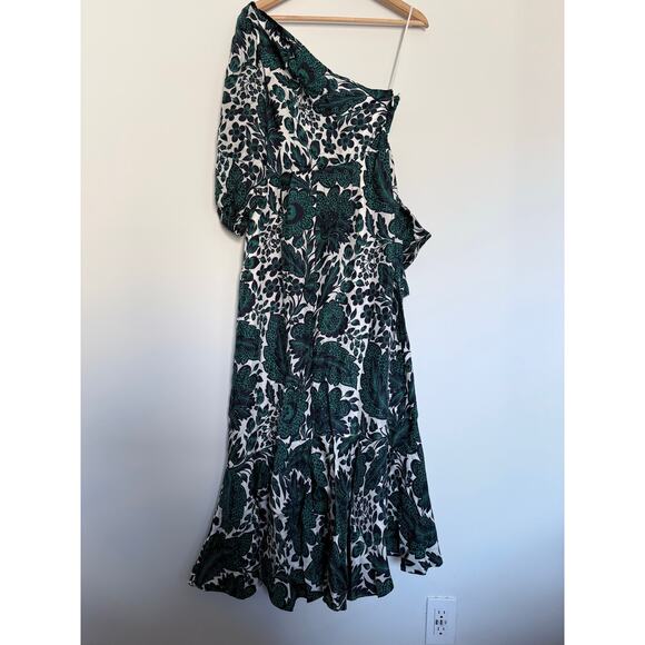 J CREW COLLECTION emerald green white floral paisley long ruffle maxi dress - Picture 5 of 15